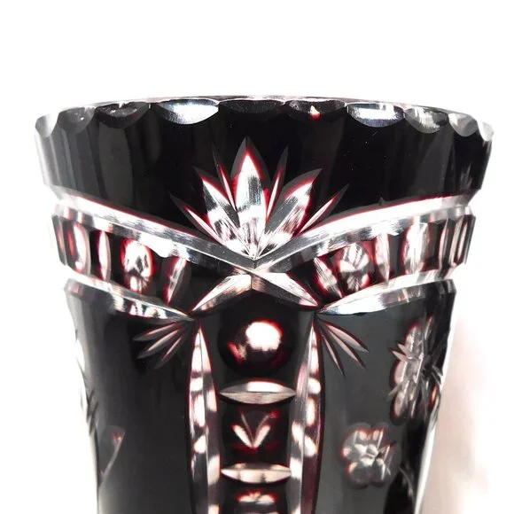 Pair of Two Small Red Cut to Clear Vases # 25597